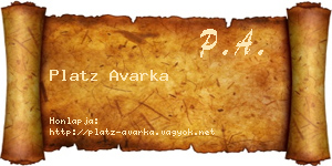 Platz Avarka névjegykártya